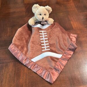 Bearington Baby Plush Bear Rattle Football Design Security Blanket Lovey Brown